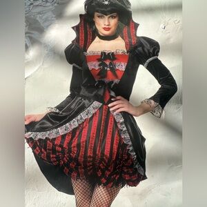 Vampire Countess Costume | Gothic Red Black Lace Velvet Dress Adult Small